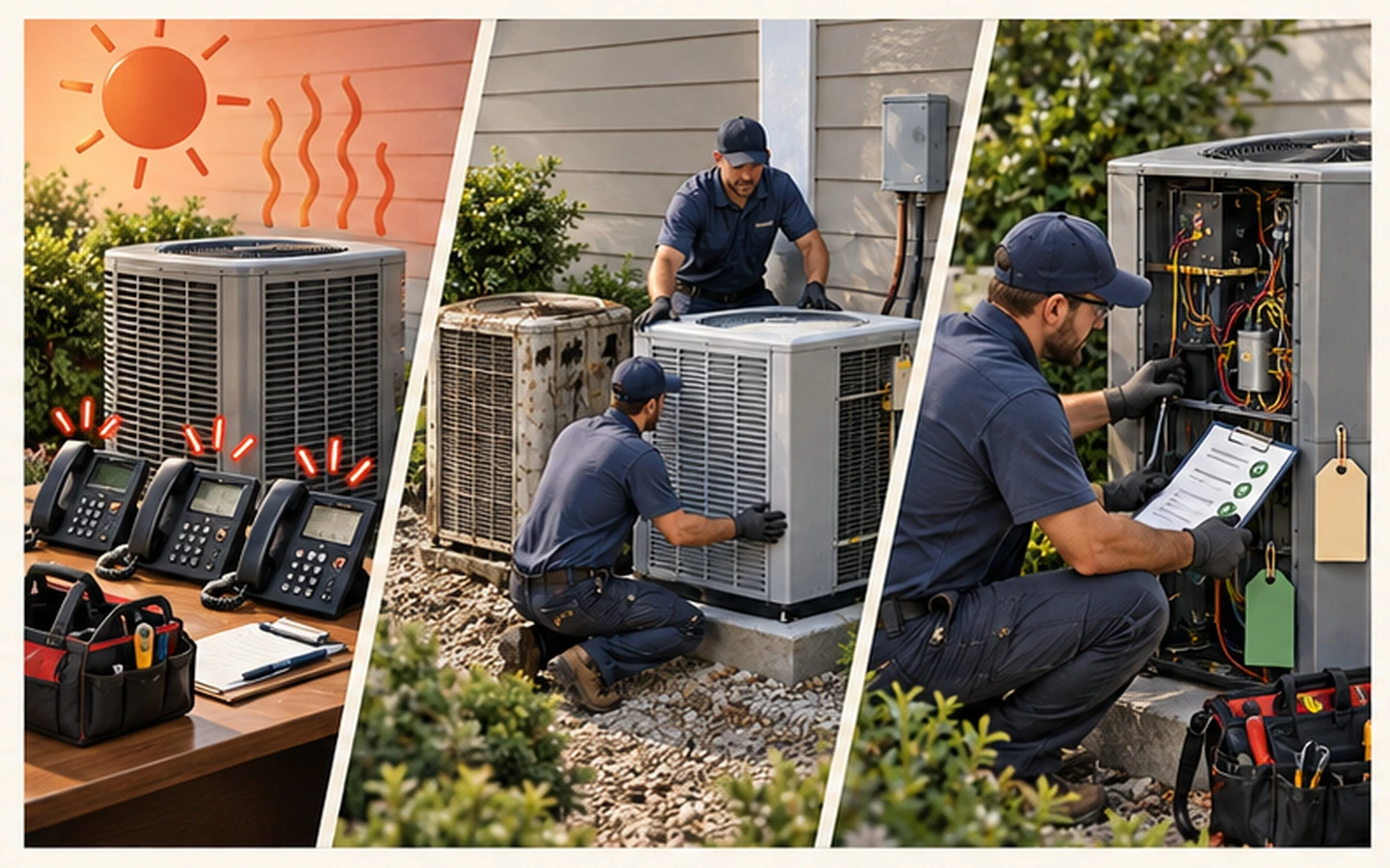 Three HVAC workloads showing emergency demand, planned installation and recurring maintenance